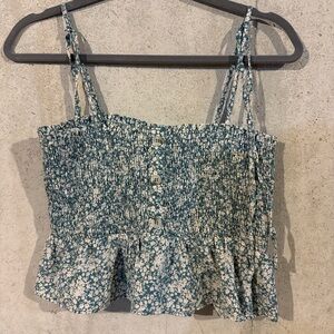 Paper Crane Teal Floral Smocked Peplum Tank